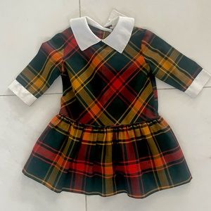 Vintage VTG toddler girls plaid collar drop waist dress